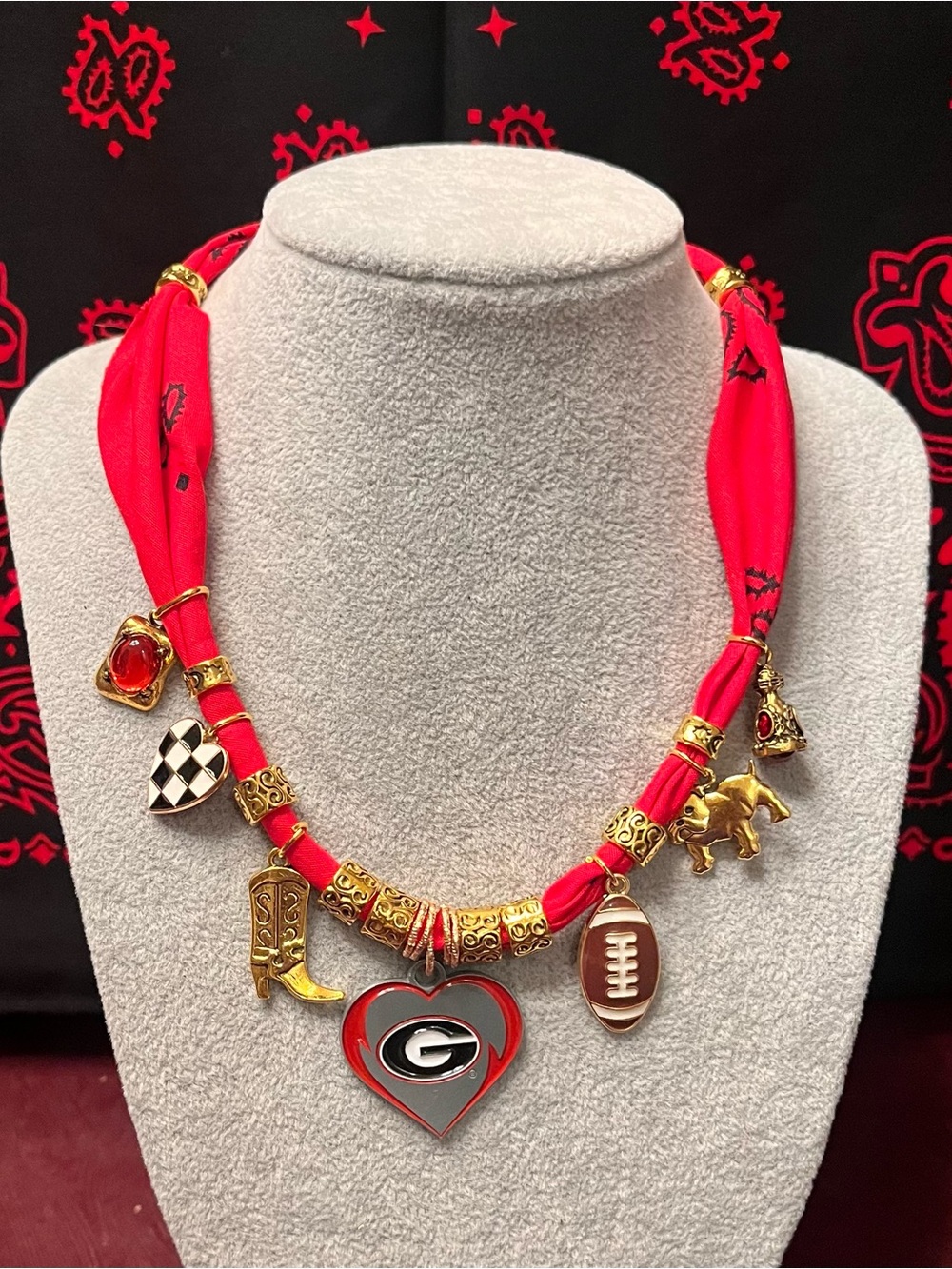 University of Georgia Bandana Charm Necklace, UGA, Georgia Bulldogs
